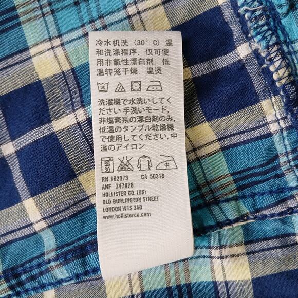 Hollister Plaid Ruffle Blouse Small long sleeve button up waist tie blue yellow - Picture 6 of 10